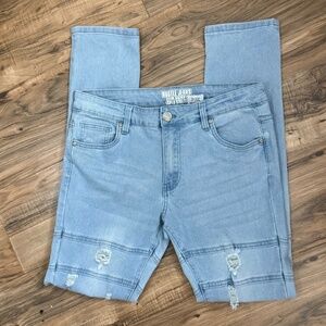 Hustle Women's Light Blue Slim Skinny Super Stretch Distressed Jeans Size 32